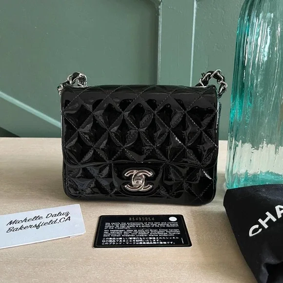 ❌SOLD❌EUC Chanel Classic Flap Mini Square Patent Black Silver HW Crossbody - Picture 16 of 16